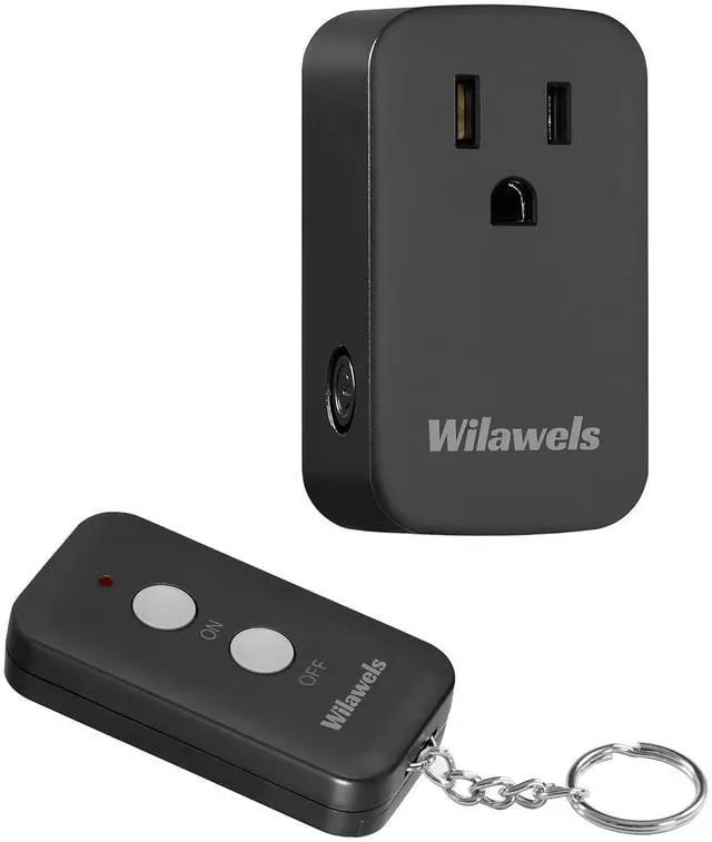 Main image of Remote Control Outlet Plug Wireless On Off Power Switch, Black Remote Light Switch Wireless for Lamp, Light, Fan, Programmable, Compact and Portable, 100ft RF Range, FCC Certified, Battery Included