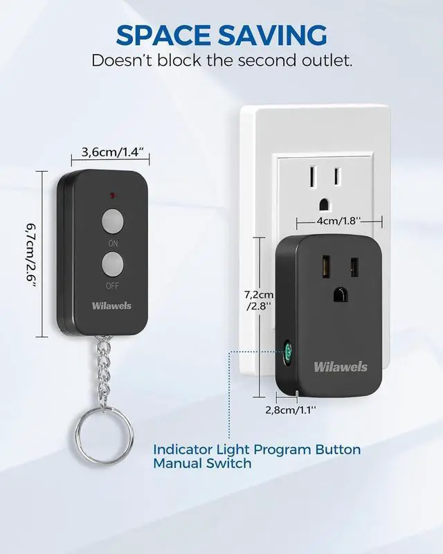 Alt view image 3 of 7 - Remote Control Outlet Plug Wireless On Off Power Switch, Black Remote Light Switch Wireless for Lamp, Light, Fan, Programmable, Compact and Portable, 100ft RF Range, FCC Certified, Battery Included