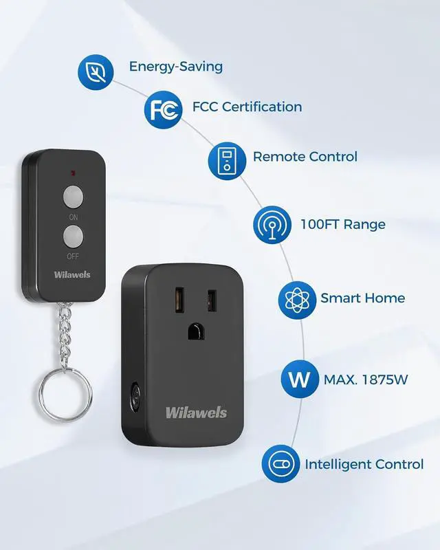 Alt view image 4 of 7 - Remote Control Outlet Plug Wireless On Off Power Switch, Black Remote Light Switch Wireless for Lamp, Light, Fan, Programmable, Compact and Portable, 100ft RF Range, FCC Certified, Battery Included