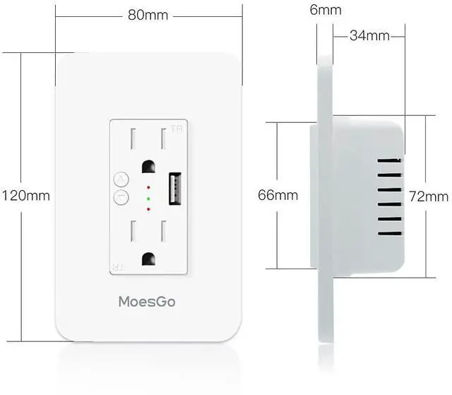 Alt view image 7 of 7 - MoesGo Smart Power Wall Outlet with USB, WiFi Socket with 2 Plug outlets 15 Amp Divided Control, Smart Life/Tuya APP Remote Controller, ETL Certified, Work with Alexa and Google Home, No Hub Required