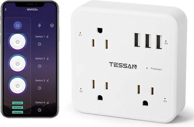 Main image of Smart Plug Outlet Extender Compatible with Alexa Google Home, TESSAN WiFi Plug with 3 Smart Outlets 3 USB Ports, Wall Surge Protector Power Strip 900J, Voice and Smartlife Control, Only 2.4 GHz Wi-Fi