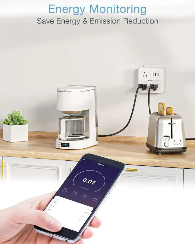 Alt view image 6 of 6 - Smart Plug Outlet Extender Compatible with Alexa Google Home, TESSAN WiFi Plug with 3 Smart Outlets 3 USB Ports, Wall Surge Protector Power Strip 900J, Voice and Smartlife Control, Only 2.4 GHz Wi-Fi