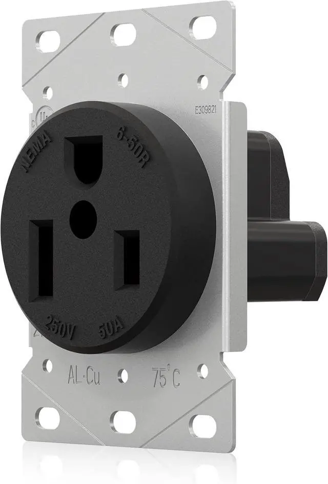 Main image of NEMA 6-50R Receptacle 50A 250V Female Outlet 50 Amp 250 Volts Heavy Duty Industrial Grade Grounded Flush Mount Range Power Outlet for Welder, Plasma Cutter, EV Charger, UL Listed