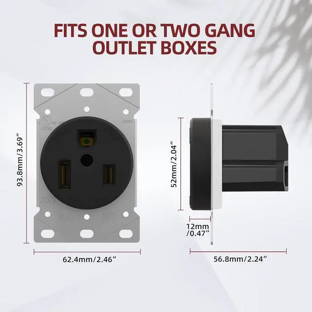 Alt view image 5 of 6 - NEMA 6-50R Receptacle 50A 250V Female Outlet 50 Amp 250 Volts Heavy Duty Industrial Grade Grounded Flush Mount Range Power Outlet for Welder, Plasma Cutter, EV Charger, UL Listed