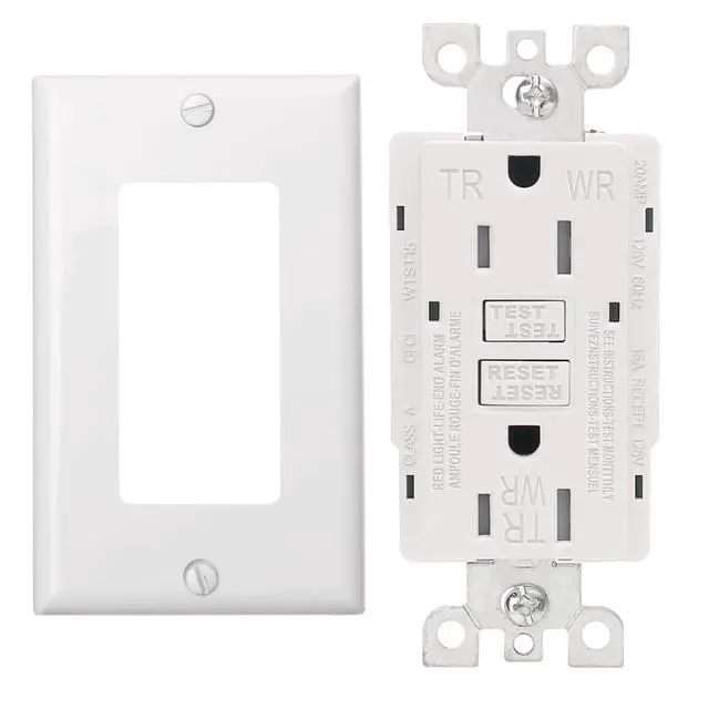 Alt view image 2 of 6 - Baomain GFCI Outlet Receptacle 15Amp. 120VAC 60Hz Weather-Resistant, Ground Fault Circuit Interruptor, GFI UL&CUL Listed White