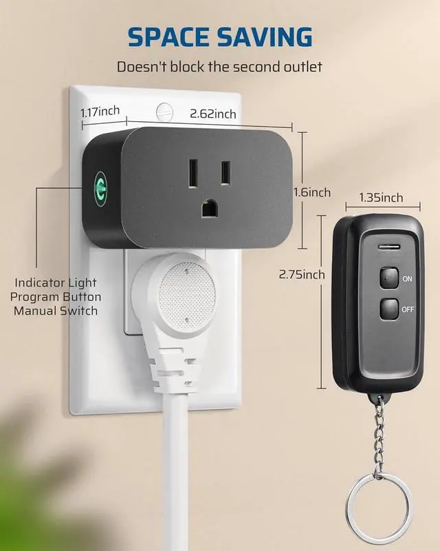 Alt view image 5 of 7 - DEWENWILS Indoor Remote Control Outlet, Wireless Remote Light Switch, No Interference Remote Outlet Switch, No Wiring, 15A/1875W, 100ft RF Range, Compact Design, Programmable
