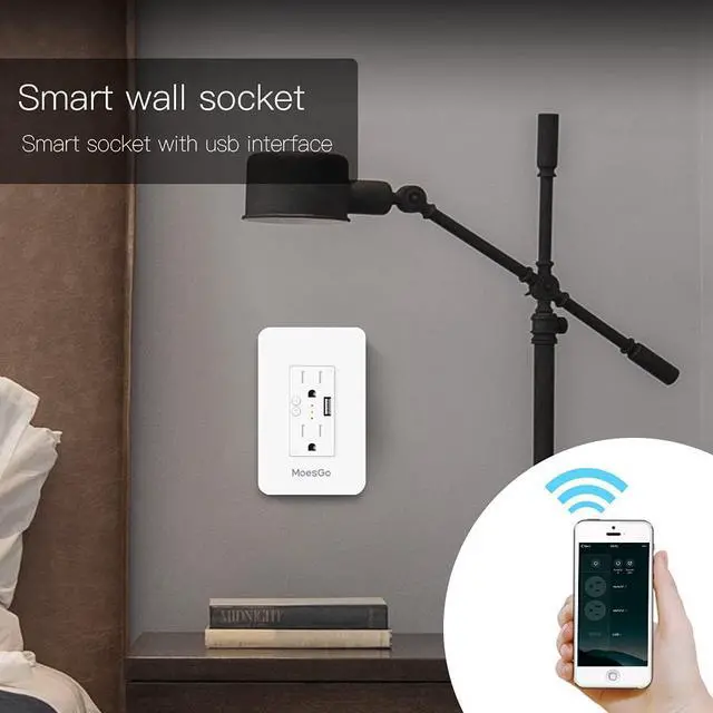 Alt view image 2 of 7 - MoesGo Smart Power Wall Outlet with USB, WiFi Socket with 2 Plug outlets 15 Amp Divided Control, Smart Life/Tuya APP Remote Controller, ETL Certified, Work with Alexa and Google Home, No Hub Required