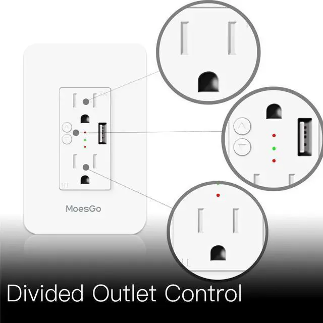 Alt view image 3 of 7 - MoesGo Smart Power Wall Outlet with USB, WiFi Socket with 2 Plug outlets 15 Amp Divided Control, Smart Life/Tuya APP Remote Controller, ETL Certified, Work with Alexa and Google Home, No Hub Required