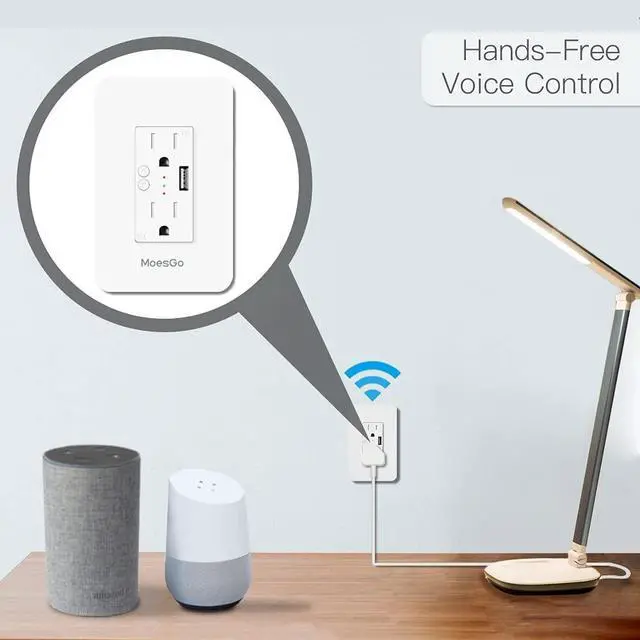 Alt view image 4 of 7 - MoesGo Smart Power Wall Outlet with USB, WiFi Socket with 2 Plug outlets 15 Amp Divided Control, Smart Life/Tuya APP Remote Controller, ETL Certified, Work with Alexa and Google Home, No Hub Required