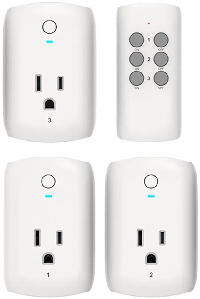 Main image of TEKLECTRIC Indoor Remote Control Outlet with 1 Grounded Plugs, 80 FT Range Wireless Outlet for Fans, Electrical Devices, Christmas Lights - 1875 Watt 15A Heavy Duty (1 Remote 3 Receivers)