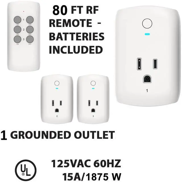 Alt view image 4 of 5 - TEKLECTRIC Indoor Remote Control Outlet with 1 Grounded Plugs, 80 FT Range Wireless Outlet for Fans, Electrical Devices, Christmas Lights - 1875 Watt 15A Heavy Duty (1 Remote 3 Receivers)