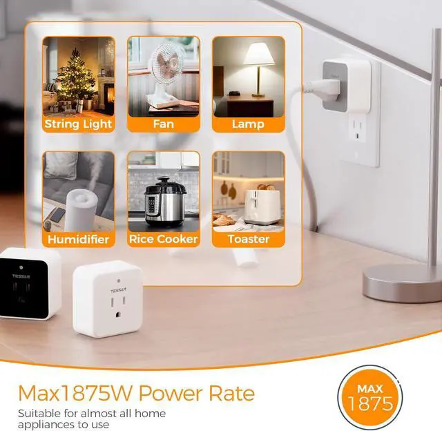 Alt view image 4 of 6 - Remote Control Outlet, TESSAN 3 Pack Wireless Remote Light Switch, On Off Switch Plug for Lights, Lamps, Fans, Household Appliances, 100ft RF Range, 15A/1875W(3 Outlet)