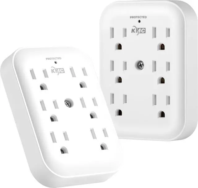Main image of KMC Surge Tap 6-Outlet Wall Plug Extender 2-Pack, 840J Surge Protector Outlet, Wall Outlet Extender, Multi Plug Outlet Splitter, Multiple Plug Outlet Adapter, ETL/UL Certified, White