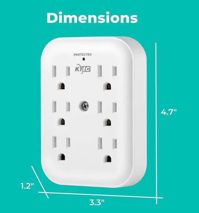 Alt view image 4 of 7 - KMC Surge Tap 6-Outlet Wall Plug Extender 2-Pack, 840J Surge Protector Outlet, Wall Outlet Extender, Multi Plug Outlet Splitter, Multiple Plug Outlet Adapter, ETL/UL Certified, White