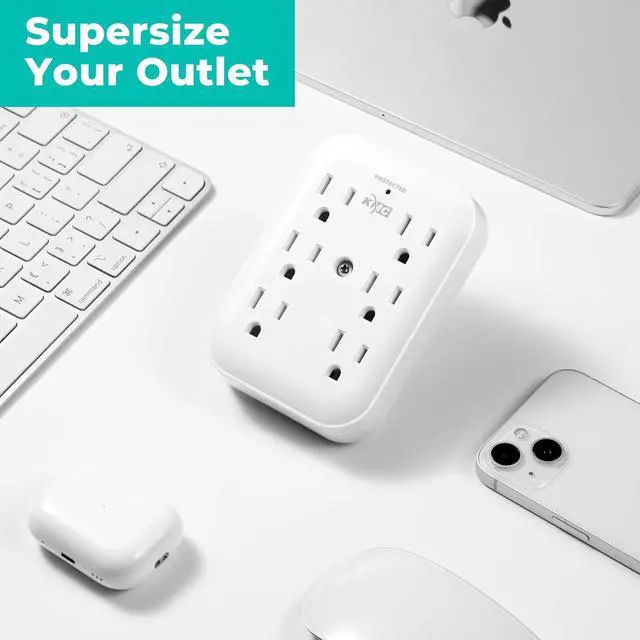 Alt view image 5 of 7 - KMC Surge Tap 6-Outlet Wall Plug Extender 2-Pack, 840J Surge Protector Outlet, Wall Outlet Extender, Multi Plug Outlet Splitter, Multiple Plug Outlet Adapter, ETL/UL Certified, White