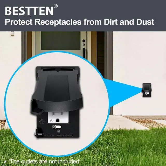 Alt view image 3 of 5 - [3 Pack] BESTTEN Outdoor Outlet Cover for GFCI and Decor Receptacle, Weather Proof, Vertical/Horizontal Auto-Closing Lid, UL Listed, Black, H4.65 x W2.87 x D0.71