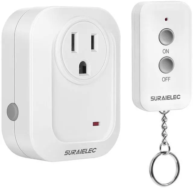 Main image of SURAIELEC Remote Control Outlet, 100FT Long Range Wireless Light Switch, No Interference, Indoor Plug for Lamps, Fans, Christmas Trees, Small Appliances