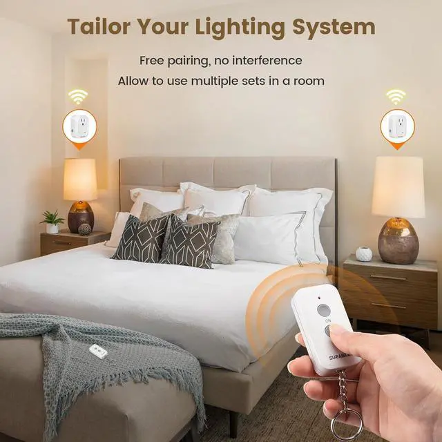 Alt view image 4 of 7 - SURAIELEC Remote Control Outlet, 100FT Long Range Wireless Light Switch, No Interference, Indoor Plug for Lamps, Fans, Christmas Trees, Small Appliances