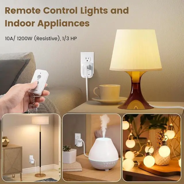 Alt view image 5 of 7 - SURAIELEC Remote Control Outlet, 100FT Long Range Wireless Light Switch, No Interference, Indoor Plug for Lamps, Fans, Christmas Trees, Small Appliances