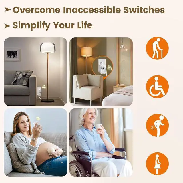 Alt view image 7 of 7 - SURAIELEC Remote Control Outlet, 100FT Long Range Wireless Light Switch, No Interference, Indoor Plug for Lamps, Fans, Christmas Trees, Small Appliances