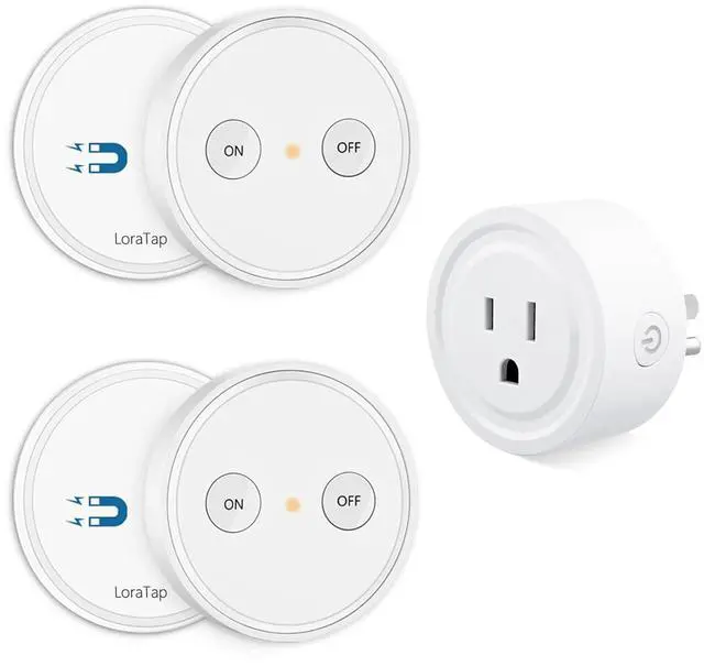 Main image of LoraTap Mini Remote Control Outlet Plug Adapter with 2 Remotes, 656ft Range Wireless Light Switch for Household Appliances, No Hub Required, 10A/1100W, White, 2 Years Warranty (2 Remotes + 1 Outlet)
