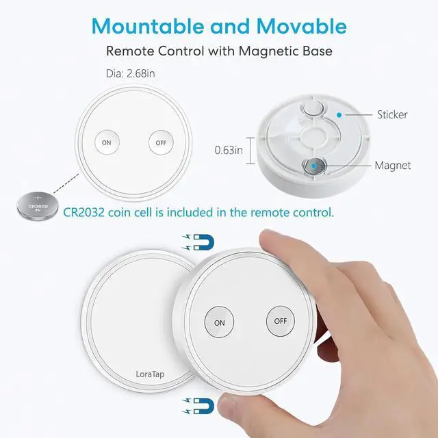 Alt view image 6 of 7 - LoraTap Mini Remote Control Outlet Plug Adapter with 2 Remotes, 656ft Range Wireless Light Switch for Household Appliances, No Hub Required, 10A/1100W, White, 2 Years Warranty (2 Remotes + 1 Outlet)