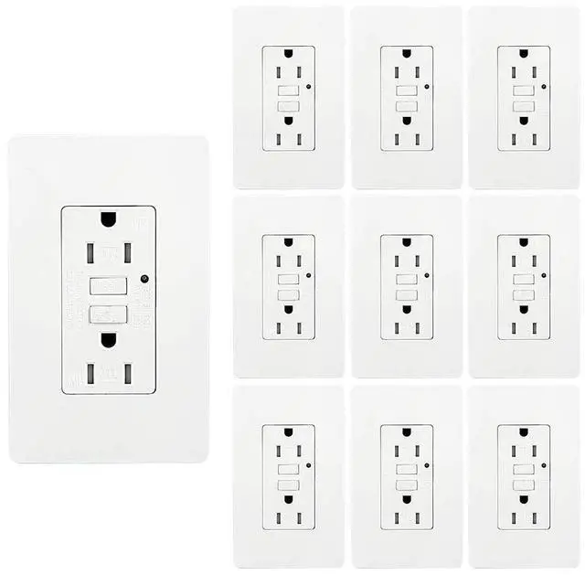 Alt view image 2 of 6 - LEOD 15Amp TR&WR GFCI Outlet, 125 Volt Tamper Resistant & Weather Resistant Receptacle with Blue LED Indicator, 20 Pcs Wall Plate and Screws Included, White, ETL Listed (10 Pack)