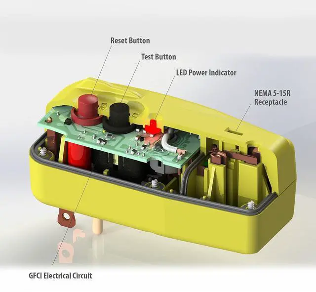 Alt view image 4 of 4 - Tower Manufacturing 30439005 Auto-Reset 15 AMP Grounded 3-Prong GFCI Single Outlet Adapter, Yellow