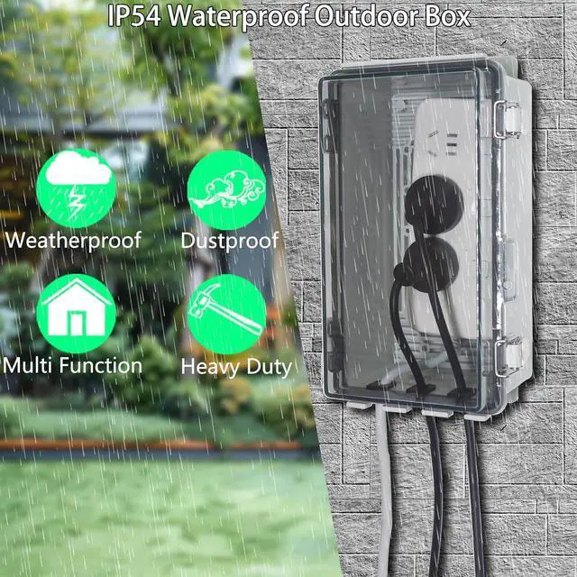 Alt view image 2 of 7 - Electrical Box Outdoor Waterproof Box IP55 Junction Box Extension Cord Cover Outlet Covers,Connection Box Protect Power Strip, Timer Outlet, Clear 8.9 x 4.9 x 4.3 Inch