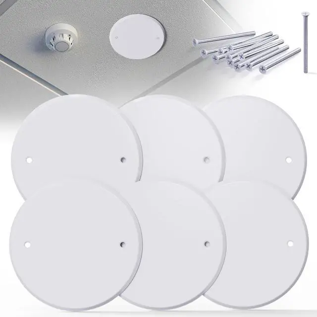 Main image of 3 Pcs Smoke Detecte Cover Plate, 5 Inch Metal Round Blank Ceiling Cover Plate, Junction Box Covers For Outlet And Wall Light Hole, Electrical Box Covers With Hole Spacing 3.5 Inch