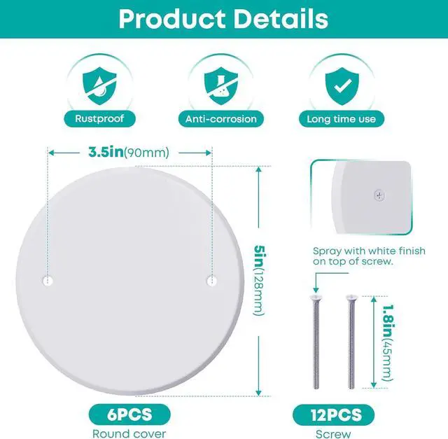 Alt view image 2 of 7 - 3 Pcs Smoke Detecte Cover Plate, 5 Inch Metal Round Blank Ceiling Cover Plate, Junction Box Covers For Outlet And Wall Light Hole, Electrical Box Covers With Hole Spacing 3.5 Inch