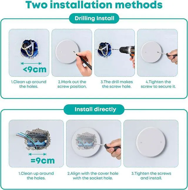 Alt view image 3 of 7 - 3 Pcs Smoke Detecte Cover Plate, 5 Inch Metal Round Blank Ceiling Cover Plate, Junction Box Covers For Outlet And Wall Light Hole, Electrical Box Covers With Hole Spacing 3.5 Inch