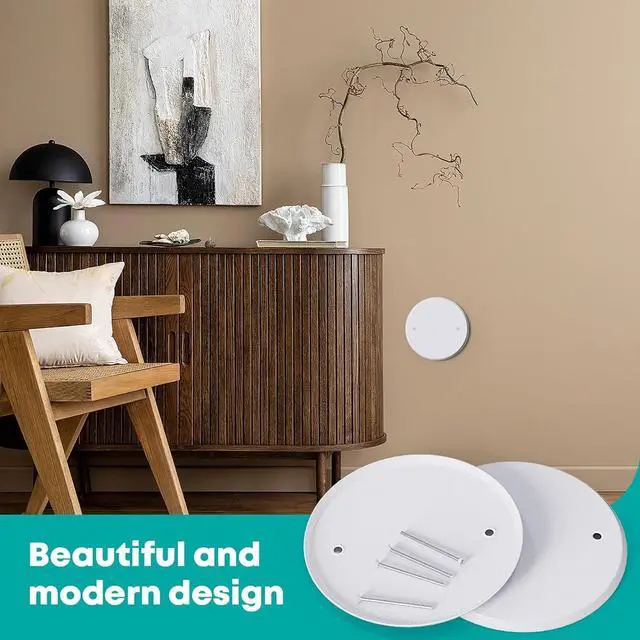 Alt view image 6 of 7 - 3 Pcs Smoke Detecte Cover Plate, 5 Inch Metal Round Blank Ceiling Cover Plate, Junction Box Covers For Outlet And Wall Light Hole, Electrical Box Covers With Hole Spacing 3.5 Inch
