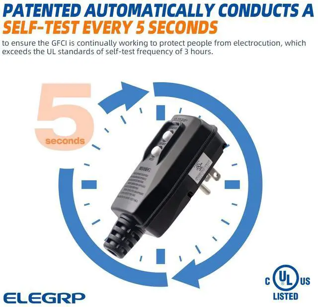 Alt view image 2 of 5 - ELEGRP G1215PM G20PMSR Patented Auto-Monitoring GFCI Replacement Plug Assembly, Manual Reset 15 Amp Grounded 3 Wires 3-Prongs for Power Tools, Lawn Equipment etc, UL Listed, 1 Pack, Black
