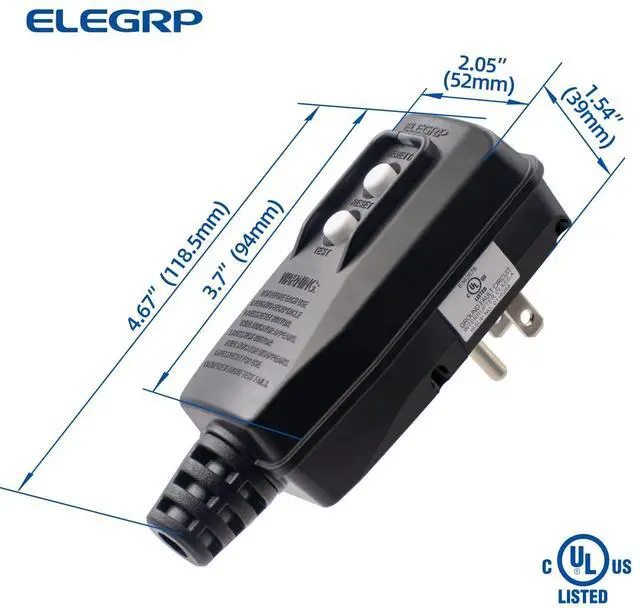 Alt view image 5 of 5 - ELEGRP G1215PM G20PMSR Patented Auto-Monitoring GFCI Replacement Plug Assembly, Manual Reset 15 Amp Grounded 3 Wires 3-Prongs for Power Tools, Lawn Equipment etc, UL Listed, 1 Pack, Black