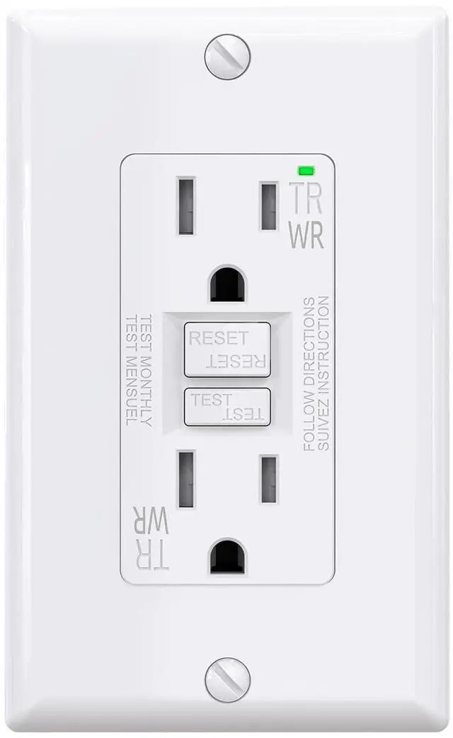 Main image of AIDA GFCI Outlet 15 Amp, Self-Test Electrical Outlet, GFI Tamper & Weather Resistant Receptacle with LED Indicator, Ground Fault Circuit Interrupters, Wall Plate Included, UL Listed, White (1 Pack)