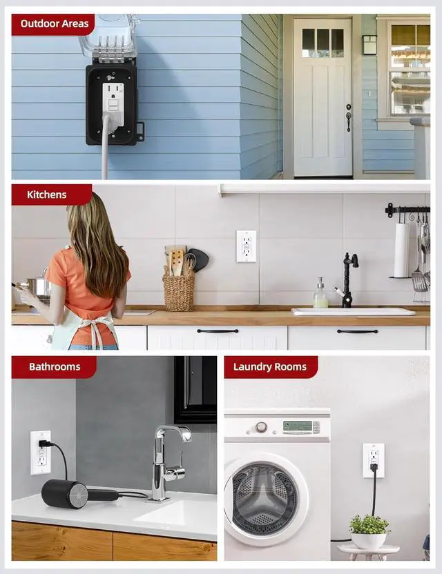 Alt view image 7 of 7 - AIDA GFCI Outlet 15 Amp, Self-Test Electrical Outlet, GFI Tamper & Weather Resistant Receptacle with LED Indicator, Ground Fault Circuit Interrupters, Wall Plate Included, UL Listed, White (1 Pack)