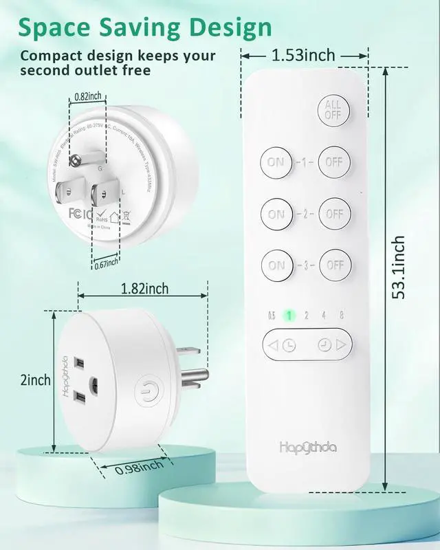 Alt view image 6 of 7 - Remote Control Outlet Plug with Countdown Function, 15A/1500W, 500 Feet RF Range Wireless Light Switch, No Wiring Needed Remote Outlet for Small Electrical Appliance,3 Outlets & 1 Remote