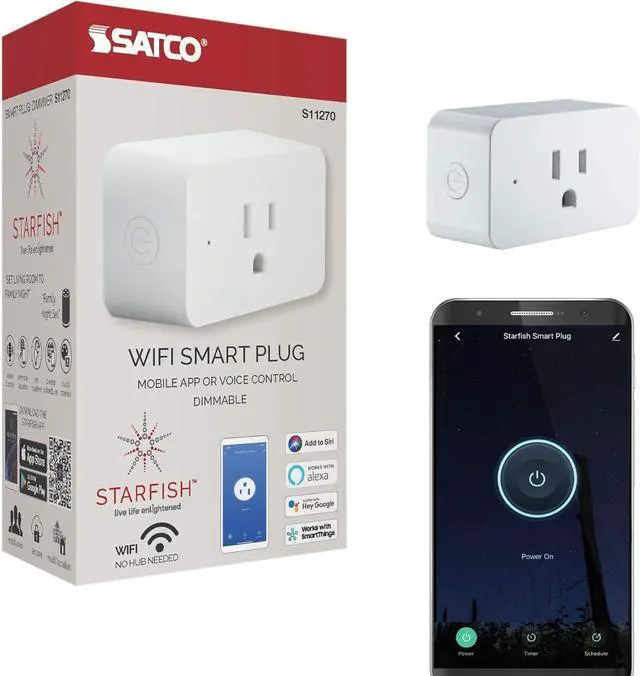 Main image of Satco S11270 Starfish 3-Inch On/Off and Dimmer WiFi Smart Plug Outlet, Works with Siri, Alexa, Google Assistant, SmartThings, White