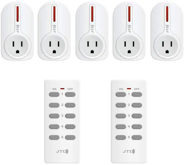 Main image of JTD ® 5 Pack Remote Control Outlet Switch 3rd Generation Energy Saving Auto-programmable Wireless Electrical Plug Switch for Household Appliances Lighting & Electrical Equipment (2 Remotes)