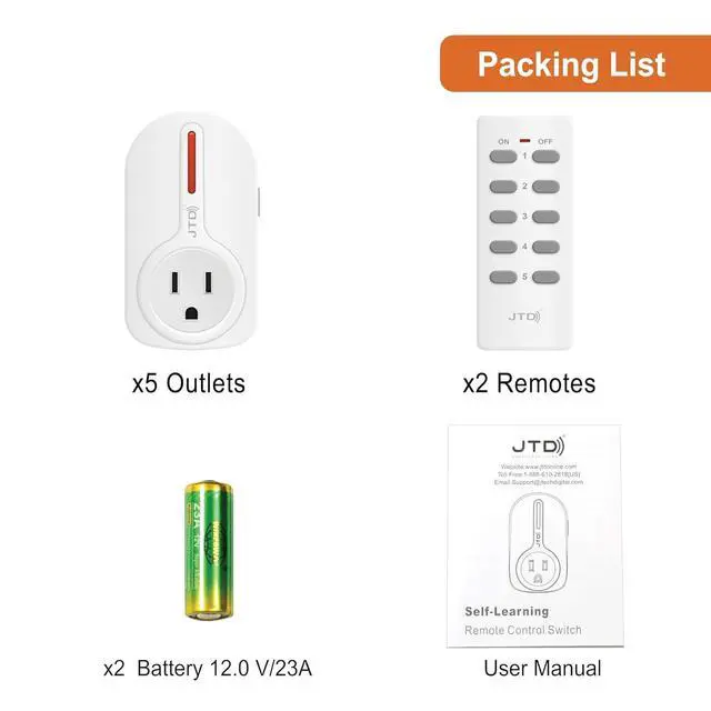 Alt view image 5 of 6 - JTD ® 5 Pack Remote Control Outlet Switch 3rd Generation Energy Saving Auto-programmable Wireless Electrical Plug Switch for Household Appliances Lighting & Electrical Equipment (2 Remotes)