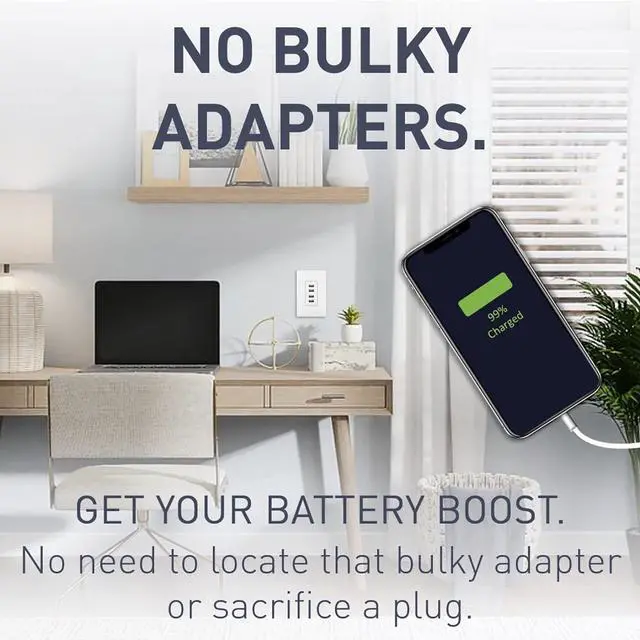 Alt view image 6 of 7 - Legrand radiant TM8USB4WCCV4 Decorator Outlet Quad USB Charger, 4.2 Amp Multi Port Charging Station, White (1 Count)