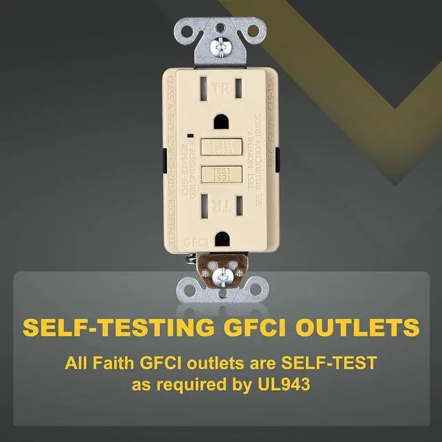 Alt view image 2 of 7 - Faith 15A GFCI Outlets, ETL Listed, Tamper-Resistant GFI Duplex Receptacles with LED Indicator, Self-Test Ground Fault Circuit Interrupter, Ivory, 3 Piece