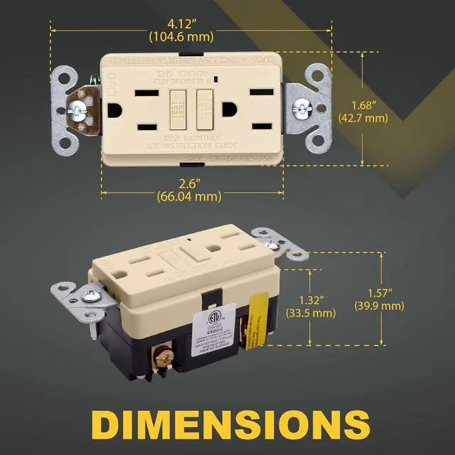 Alt view image 4 of 7 - Faith 15A GFCI Outlets, ETL Listed, Tamper-Resistant GFI Duplex Receptacles with LED Indicator, Self-Test Ground Fault Circuit Interrupter, Ivory, 3 Piece
