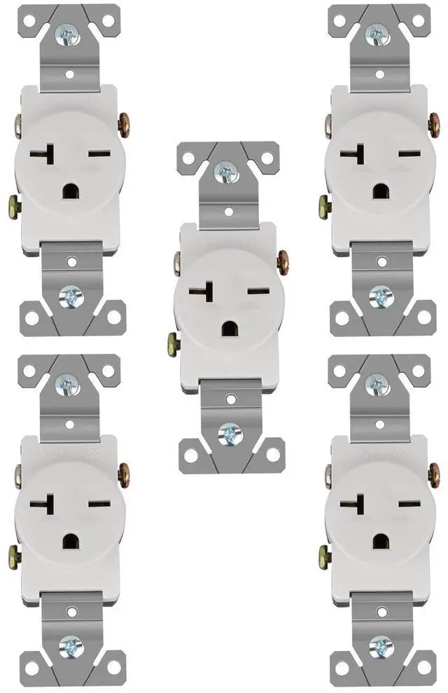 Main image of Single 20Amp 250V Wall Outlet Straight Blade Receptacle, 2 Pole 3 Wire, NEMA 6-20R/6-15R, White, 5 Pack