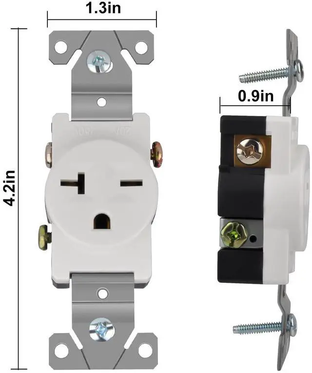 Alt view image 3 of 6 - Single 20Amp 250V Wall Outlet Straight Blade Receptacle, 2 Pole 3 Wire, NEMA 6-20R/6-15R, White, 5 Pack