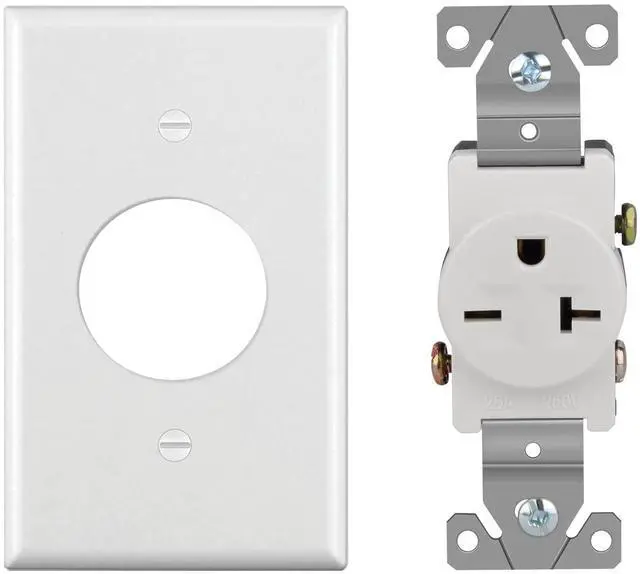 Alt view image 5 of 6 - Single 20Amp 250V Wall Outlet Straight Blade Receptacle, 2 Pole 3 Wire, NEMA 6-20R/6-15R, White, 5 Pack
