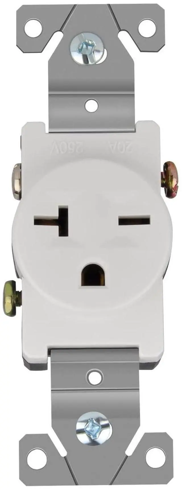 Alt view image 6 of 6 - Single 20Amp 250V Wall Outlet Straight Blade Receptacle, 2 Pole 3 Wire, NEMA 6-20R/6-15R, White, 5 Pack