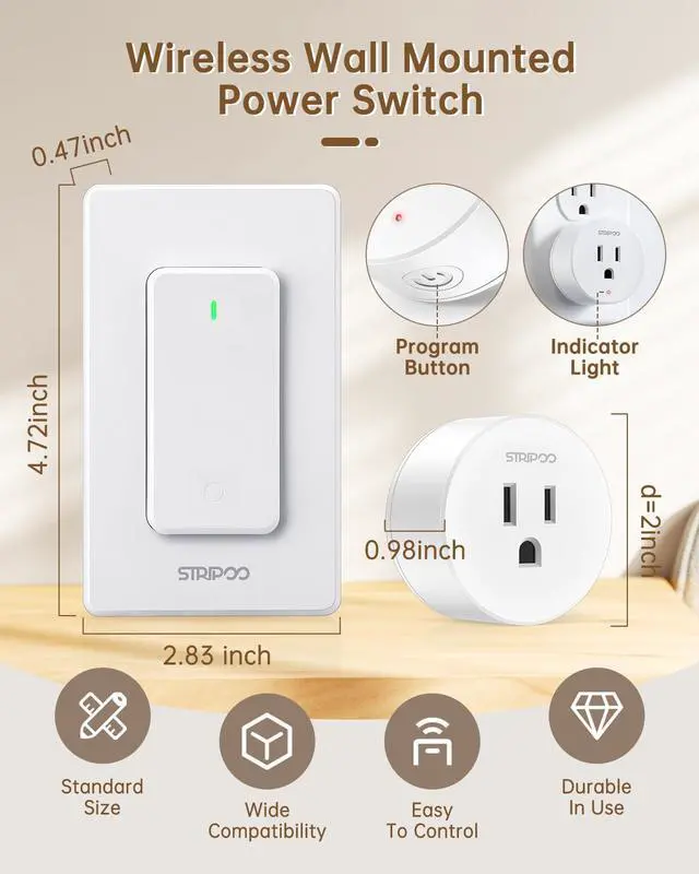 Alt view image 7 of 7 - Garbage Disposal Wireless Switch, Garbage Disposal Button, 15A/1500W Plug-in Power, 300ft RF Range, Overload Protection Remote Control Outlet for Home Appliances