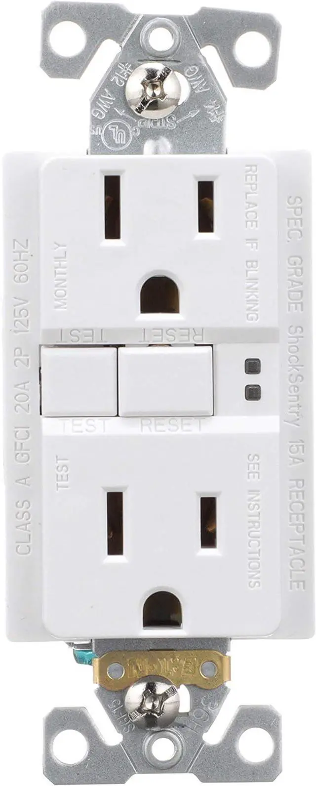 Main image of Eaton Arrow Hart SGF15W Duplex GFCI Receptacle, 125 VAC, 15 A, 2 Pole, 3 Wire, White